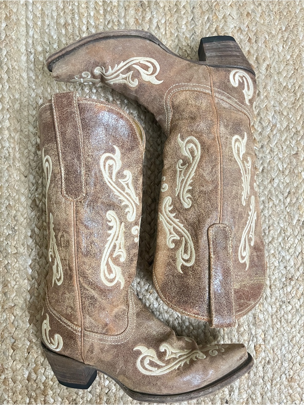 Sz 9 Corral R1974 Honey Cortez Fleur de lis Stitched Western Boots